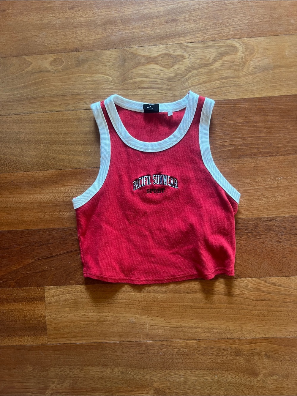 Pacific Sunwear Red Tank with White Trim and Embroidered Logo